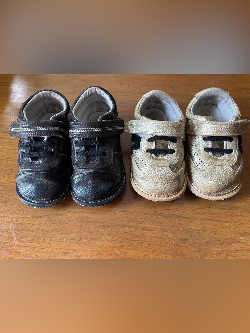 2 pairs Jack & Lily shoes 30 - 36 Month boy Gold Leandre & Black Dexter sneakers